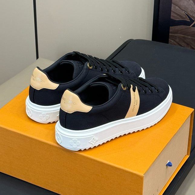 LV TIME OUT SNEAKER IN BLACK MIX MACAROON GOLD CANVAS