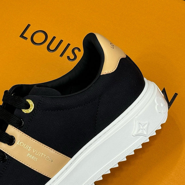 LV TIME OUT SNEAKER IN BLACK MIX MACAROON GOLD CANVAS