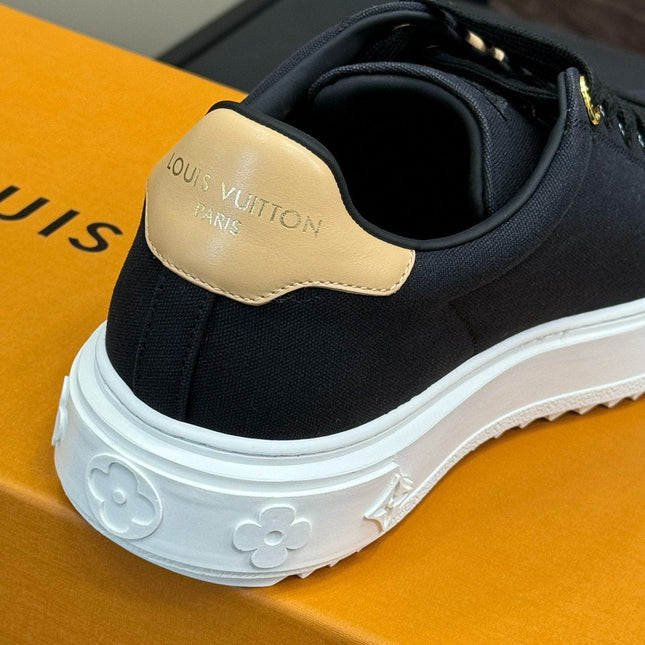 LV TIME OUT SNEAKER IN BLACK MIX MACAROON GOLD CANVAS