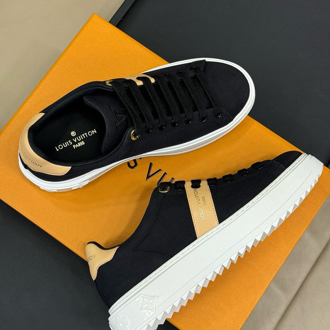 LV TIME OUT SNEAKER IN BLACK MIX MACAROON GOLD CANVAS