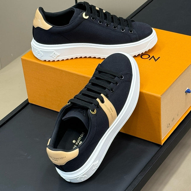LV TIME OUT SNEAKER IN BLACK MIX MACAROON GOLD CANVAS