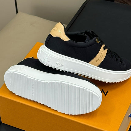LV TIME OUT SNEAKER IN BLACK MIX MACAROON GOLD CANVAS