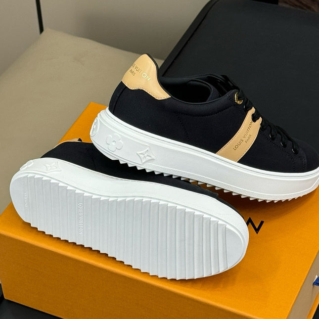 LV TIME OUT SNEAKER IN BLACK MIX MACAROON GOLD CANVAS