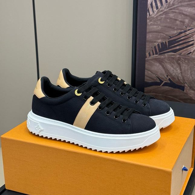 LV TIME OUT SNEAKER IN BLACK MIX MACAROON GOLD CANVAS