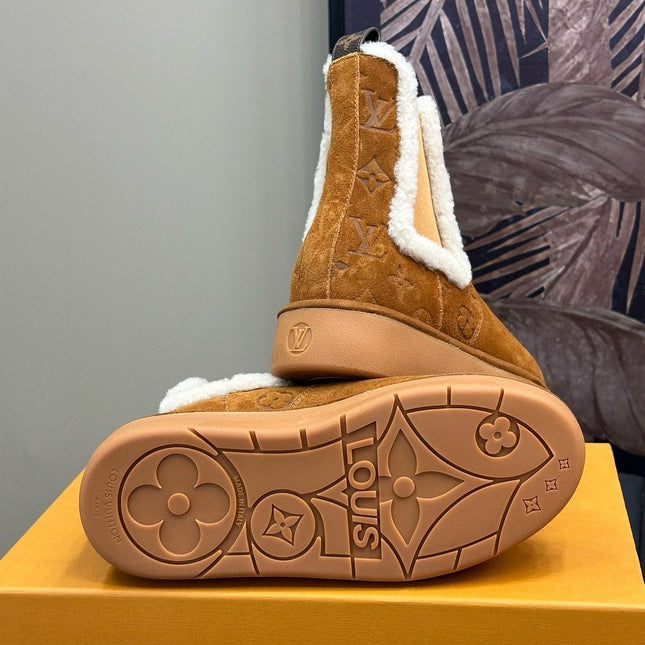 ASPEN CHELSEA ANKLE BOOTS IN BRONZE BROWN MONOGRAM-DEBOSSED SUEDE