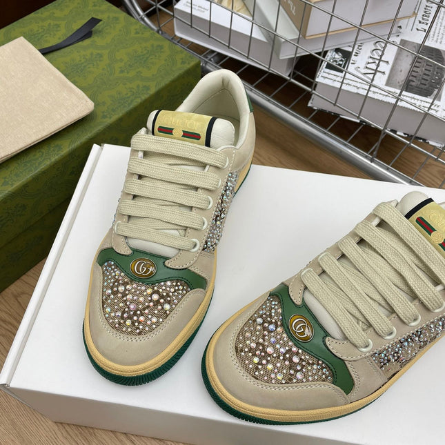 GG SNEAKER WITH DIAMOND IN IVORY SUEDE AND CANVAS