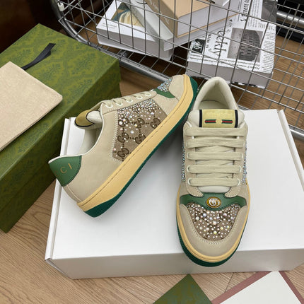 GG SNEAKER WITH DIAMOND IN IVORY SUEDE AND CANVAS