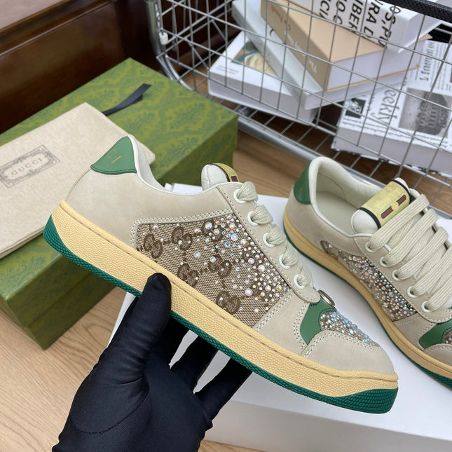 GG SNEAKER WITH DIAMOND IN IVORY SUEDE AND CANVAS