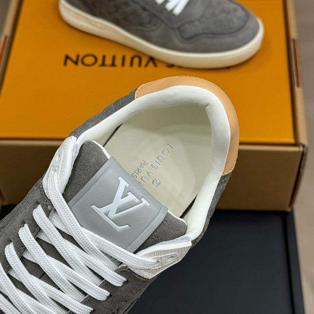 STADIUM SNEAKER IN DOVE GRAY EMBOSSED MONOGRAM SUEDE
