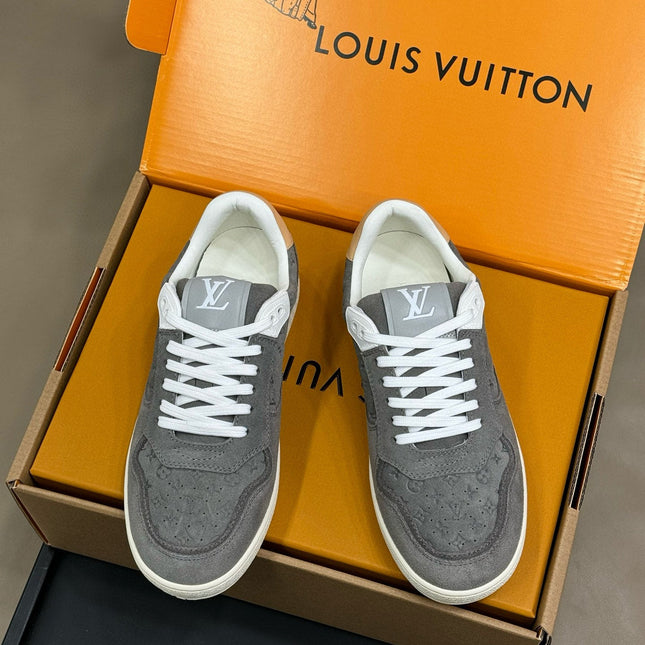 STADIUM SNEAKER IN DOVE GRAY EMBOSSED MONOGRAM SUEDE