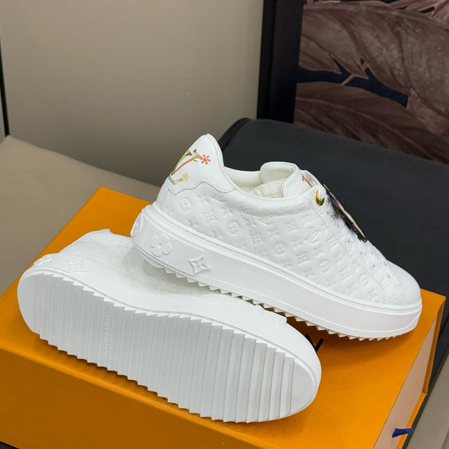 TIME OUT SNEAKER IN WHITE EMBOSSED MONOGRAM CALFSKIN