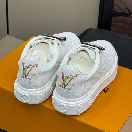 TIME OUT SNEAKER IN WHITE EMBOSSED MONOGRAM CALFSKIN