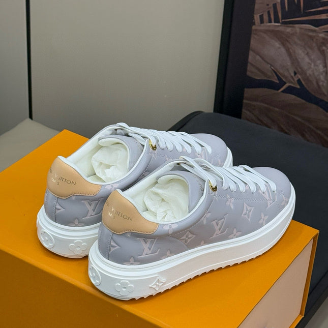 TIME OUT SNEAKER IN COOL GRAY EMBOSSED MONOGRAM CALFSKIN