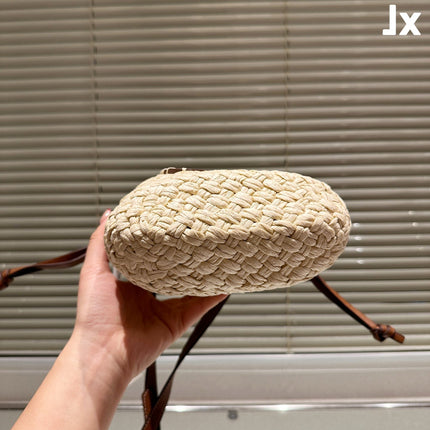 LOE ANAGRAM MINI 18 BUCKET BAG IN NATURAL RAFFIA
