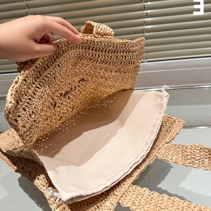 TOTE 38 BAG IN BEIGE BROWN STRAW WOVEN