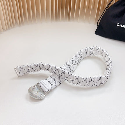 CC ELASTIC 30 MM BELT HEART BUCKLE IN WHITE EMBROIDERED CALFSKIN GOLD HARDWARE ATTACH RHINSTONES