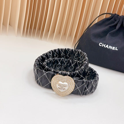 CC ELASTIC 30 MM BELT HEART BUCKLE IN BLACK EMBROIDERED CALFSKIN GOLD HARDWARE ATTACH RHINSTONES
