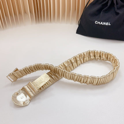 CC ELASTIC 30 MM BELT HEART BUCKLE IN GOLDEN CHIFFON CALFSKIN GOLD HARDWARE ATTACH RHINSTONES