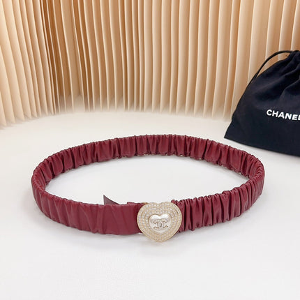 CC ELASTIC 30 MM BELT HEART BUCKLE IN BLOOD RED CALFSKIN GOLD HARDWARE ATTACH RHINSTONES