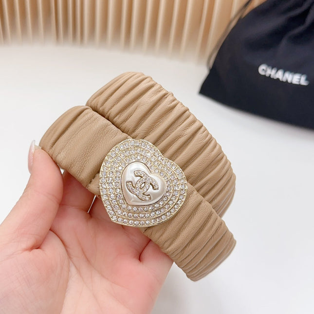 CC ELASTIC 30 MM BELT HEART BUCKLE IN CAMEL BROWN CALFSKIN GOLD HARDWARE ATTACH RHINSTONES