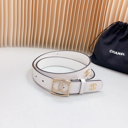 CC 30 MM BELT SQUARE BUCKLE IN WHITE EMBROIDERED CALFSKIN GOLD HARDWARE ATTACH RHINSTONES
