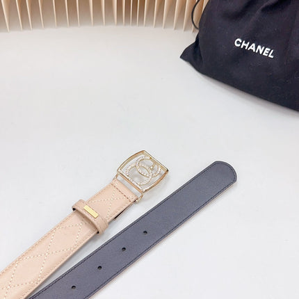 CC 30 MM BELT SQUARE BUCKLE IN BISQUE BEIGE EMBROIDERED CALFSKIN GOLD HARDWARE ATTACH RHINSTONES