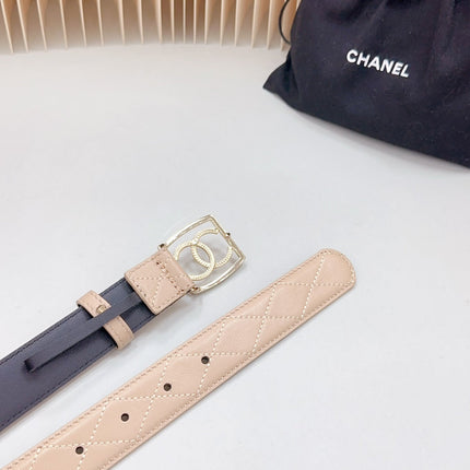CC 30 MM BELT SQUARE BUCKLE IN BISQUE BEIGE EMBROIDERED CALFSKIN GOLD HARDWARE ATTACH RHINSTONES