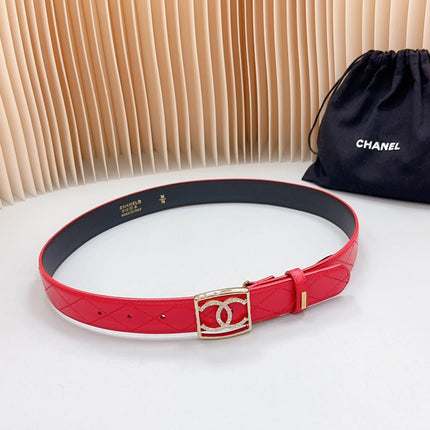 CC 30 MM BELT SQUARE BUCKLE IN CRIMSON RED EMBROIDERED CALFSKIN GOLD HARDWARE ATTACH RHINSTONES