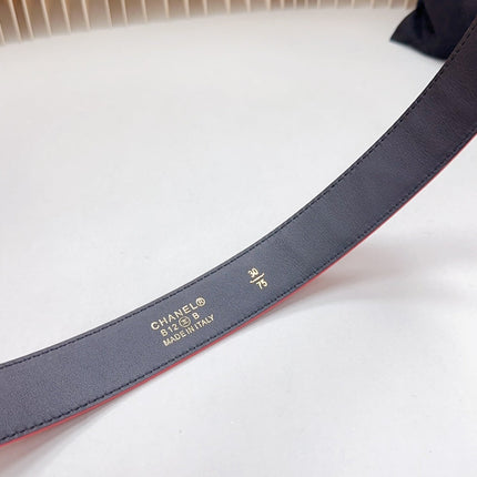 CC 30 MM BELT SQUARE BUCKLE IN CRIMSON RED EMBROIDERED CALFSKIN GOLD HARDWARE ATTACH RHINSTONES