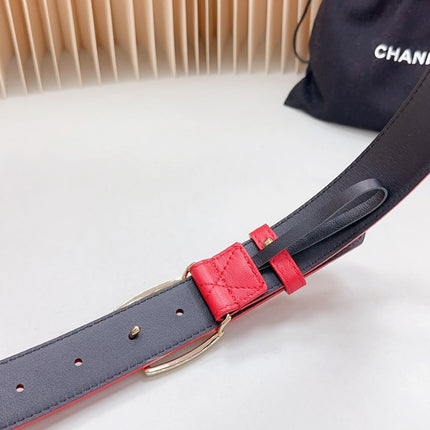 CC 30 MM BELT SQUARE BUCKLE IN CRIMSON RED EMBROIDERED CALFSKIN GOLD HARDWARE ATTACH RHINSTONES