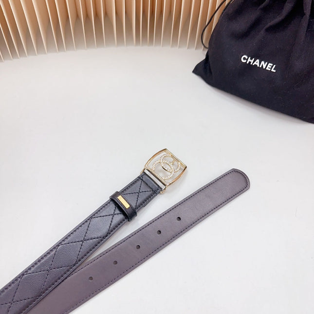 CC 30 MM BELT SQUARE BUCKLE IN BLACK EMBROIDERED CALFSKIN GOLD HARDWARE ATTACH RHINSTONES