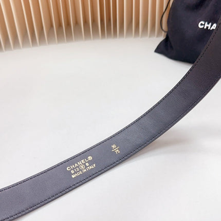 CC 30 MM BELT SQUARE BUCKLE IN BLACK EMBROIDERED CALFSKIN GOLD HARDWARE ATTACH RHINSTONES