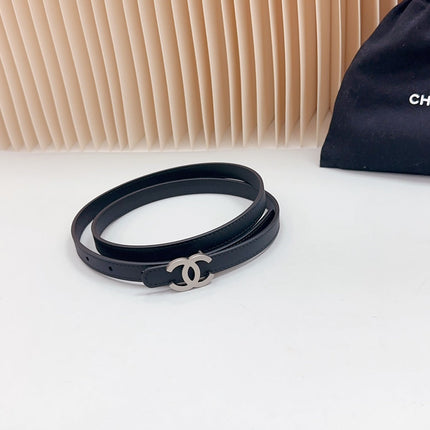 CC BELT 15 MM IN BLACK CALFSKIN WITH SILVER HARDWARE