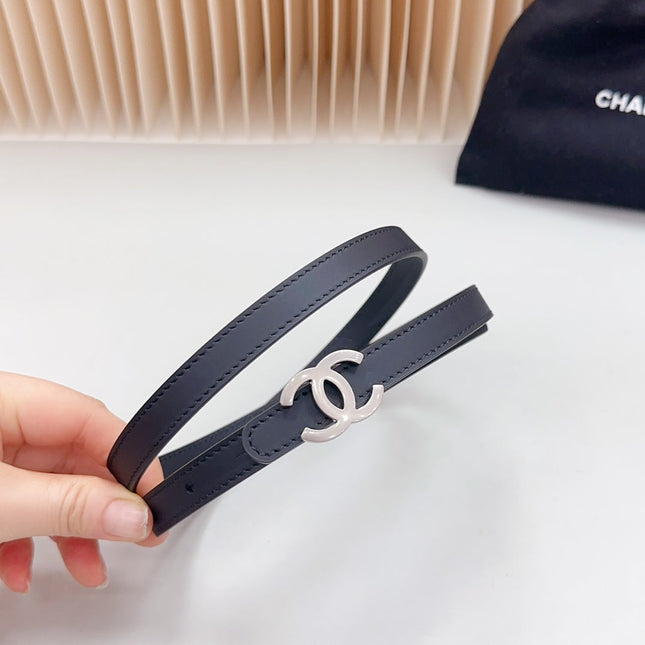 CC BELT 15 MM IN BLACK CALFSKIN WITH SILVER HARDWARE