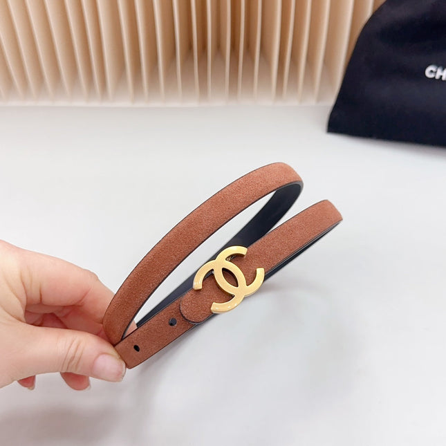 CC BELT 15 MM IN BRONZE BROWN SUEDE WITH GOLD HARDWARE