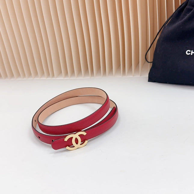 CC BELT 15 MM IN CRIMSON RED CALFSKIN WITH GOLD HARDWARE