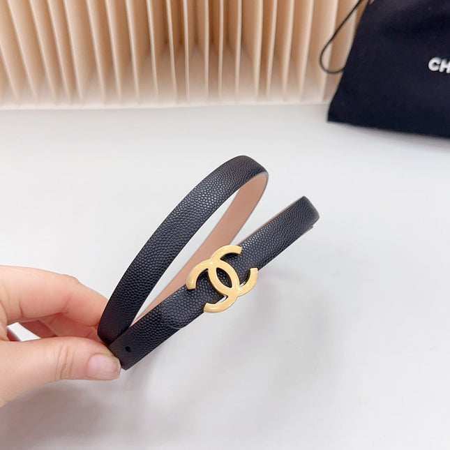 CC BELT 15 MM IN BLACK GRAINED CALFSKIN WITH GOLD HARDWARE