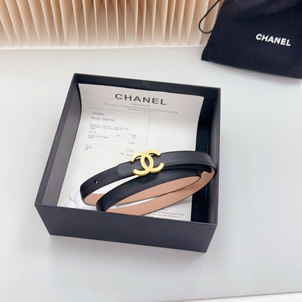 CC BELT 15 MM IN BLACK GRAINED CALFSKIN WITH GOLD HARDWARE