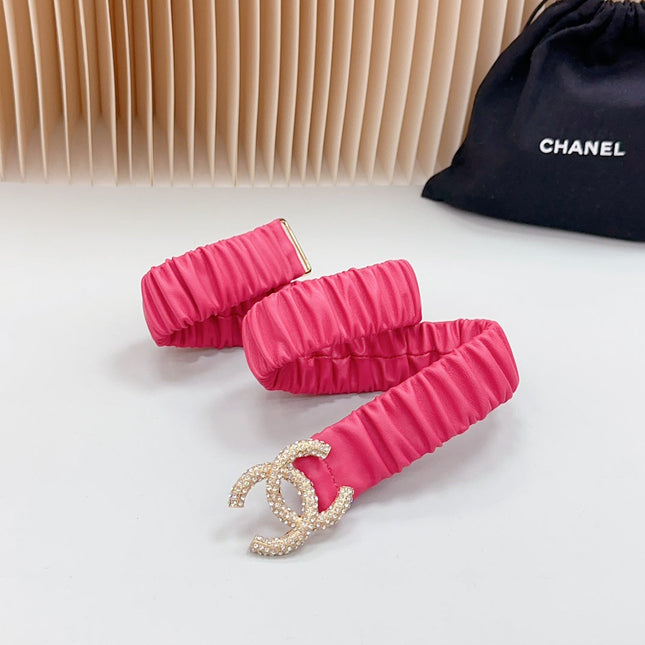 CC ELASTIC 30 MM  BELT IN RED PINK CALFSKIN WITH GOLD LOGO ATTACH RHINSTONES
