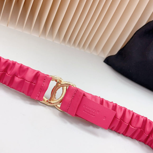CC ELASTIC 30 MM  BELT IN RED PINK CALFSKIN WITH GOLD LOGO ATTACH RHINSTONES