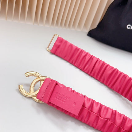 CC ELASTIC 30 MM  BELT IN RED PINK CALFSKIN WITH GOLD LOGO ATTACH RHINSTONES
