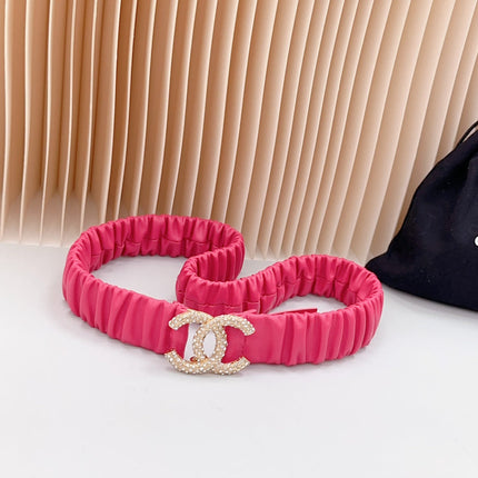 CC ELASTIC 30 MM  BELT IN RED PINK CALFSKIN WITH GOLD LOGO ATTACH RHINSTONES