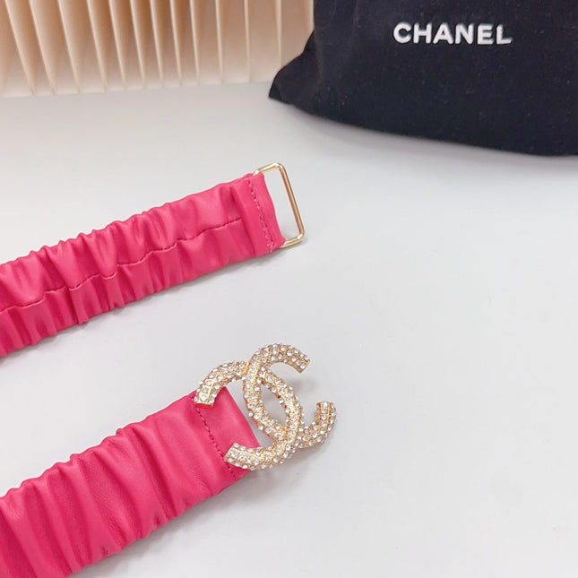 CC ELASTIC 30 MM  BELT IN RED PINK CALFSKIN WITH GOLD LOGO ATTACH RHINSTONES