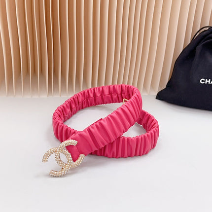 CC ELASTIC 30 MM  BELT IN RED PINK CALFSKIN WITH GOLD LOGO ATTACH RHINSTONES