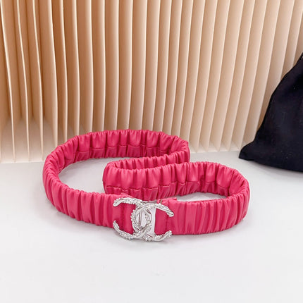CC ELASTIC 30 MM  BELT IN RED PINK CALFSKIN WITH SILVER LOGO