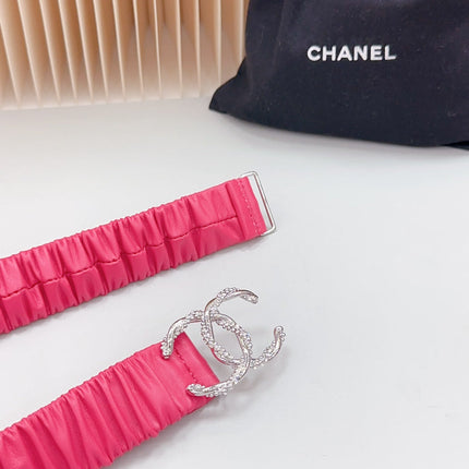 CC ELASTIC 30 MM  BELT IN RED PINK CALFSKIN WITH SILVER LOGO