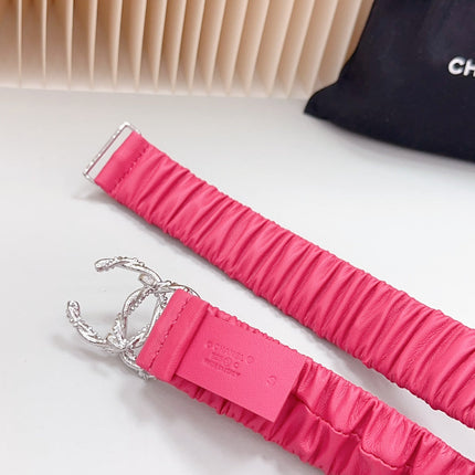 CC ELASTIC 30 MM  BELT IN RED PINK CALFSKIN WITH SILVER LOGO