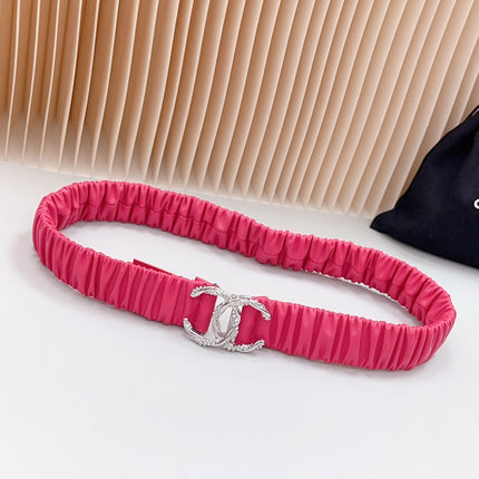 CC ELASTIC 30 MM  BELT IN RED PINK CALFSKIN WITH SILVER LOGO