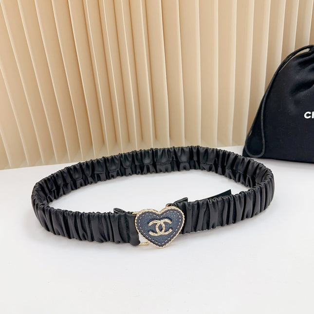 CC 30 MM ELASTIC BELT IN BLACK CALFSKIN GOLD HEART HARDWARE