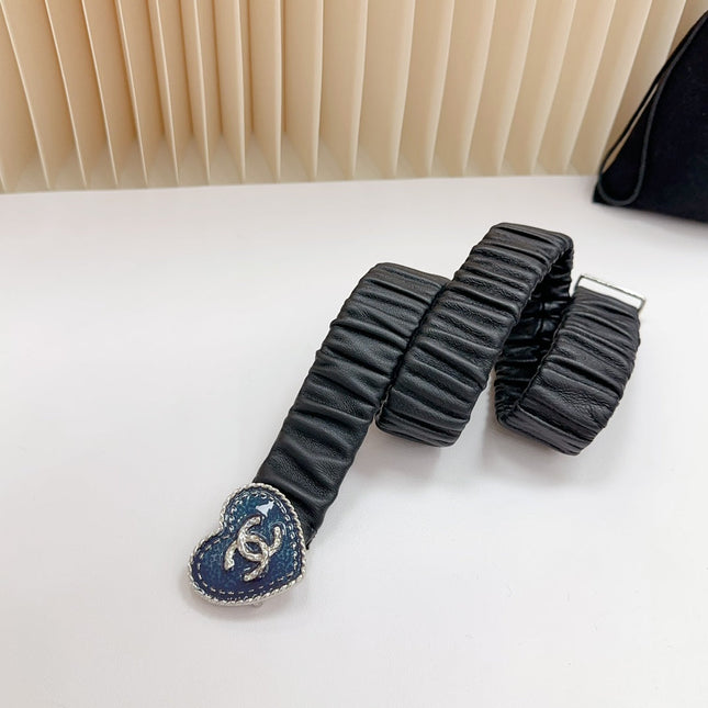 CC 30 MM ELASTIC BELT IN BLACK CALFSKIN SILVER HEART HARDWARE